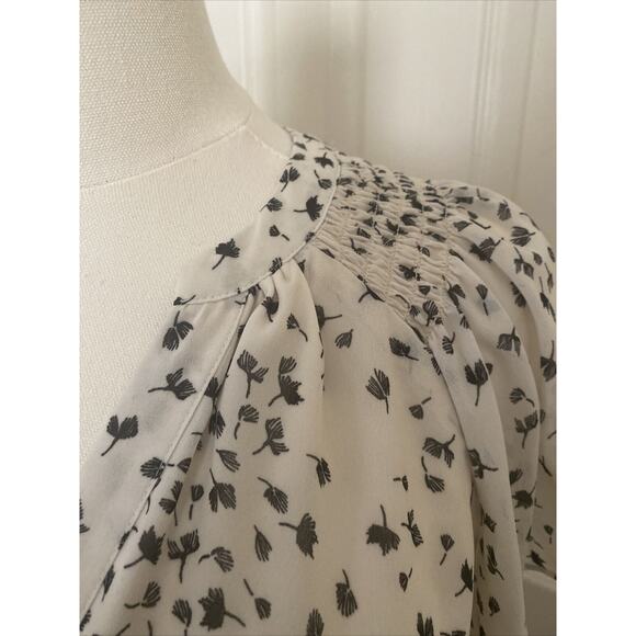 H&M Black and White Sheer Lined Dress Size 12 Button Down Front Tie - Picture 2 of 16